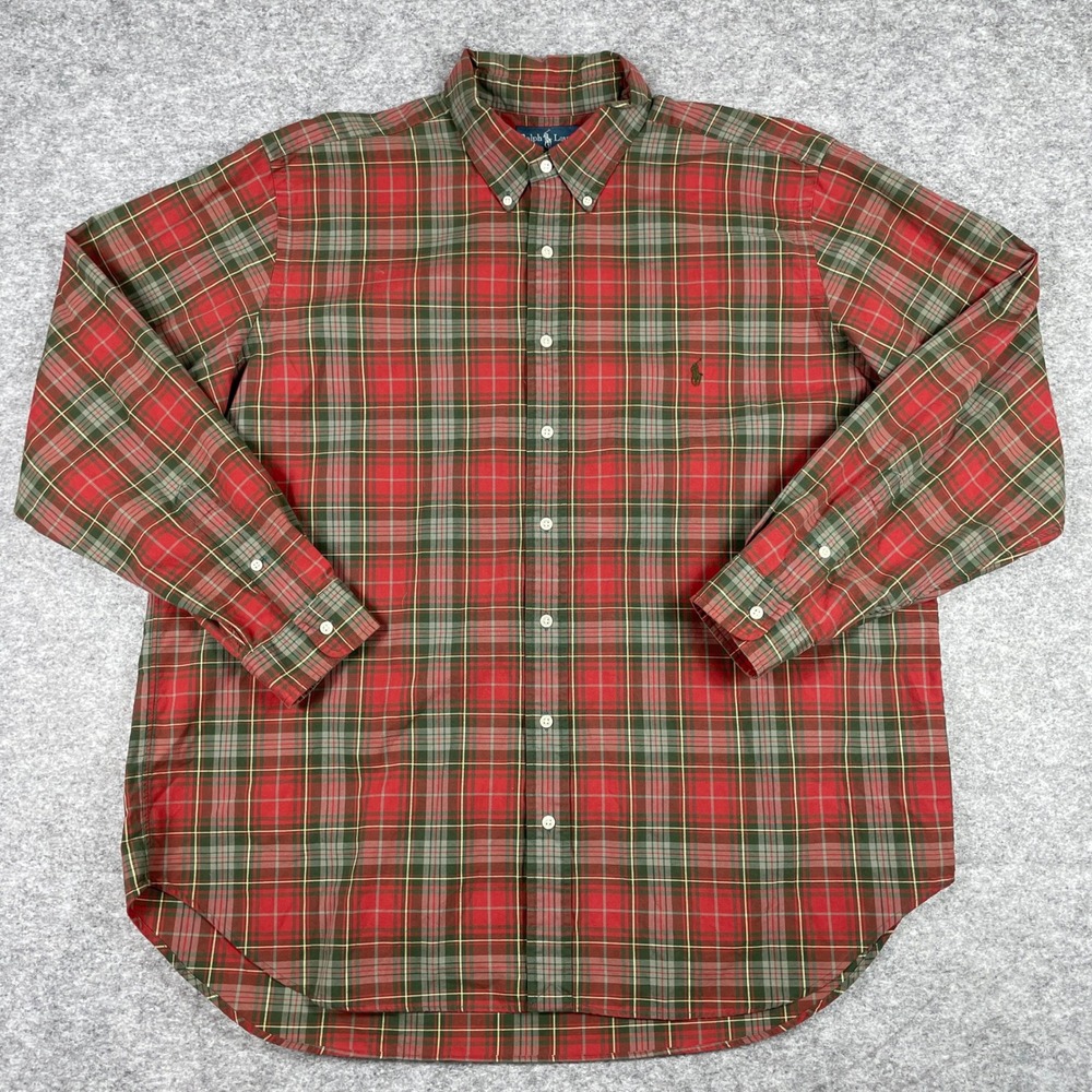 Vintage Ralph Lauren Shirt Mens 1XB BIG Red Green Plaid Classic Fit 90s Preppy